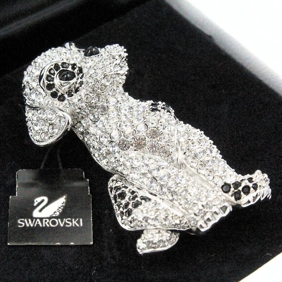 Opulent Sparkly Swarovski Signed Dalmatian Puppy Brooch - Picture 1 of 12
